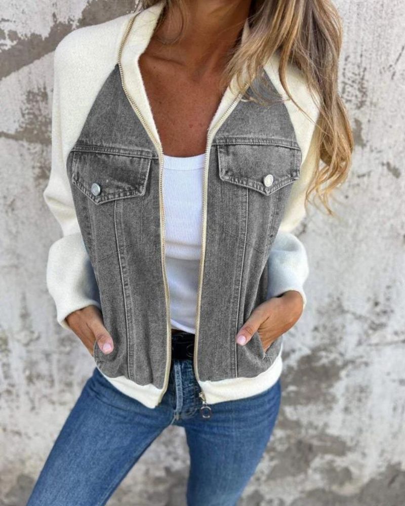ANIDIA - Modern Jacket with Denim Fabric #AMO9713