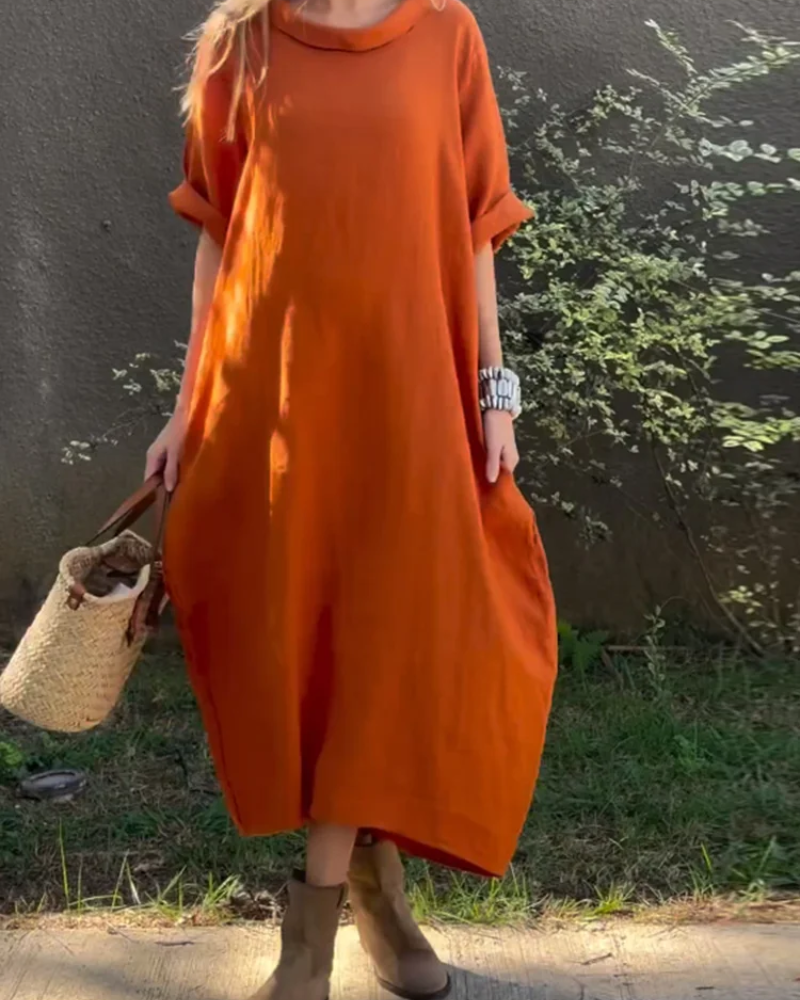 NEREAM - Casual cotton and linen dress #KAL5494