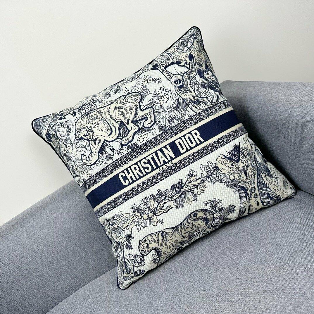 Dior Square Pillow Blue Toile De Jouy Cotton