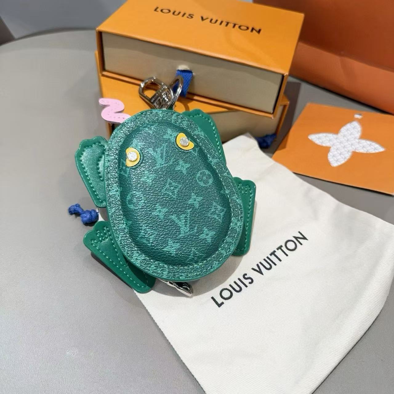 LV Frog Bag Charm Borneo Green Canvas and leather