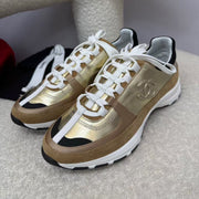 Chanel Sneaker Gold Brown Suede Leather