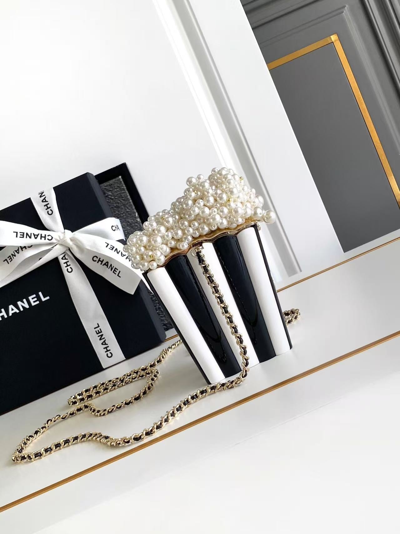 Chanel 25 Popcorn Minaudière Bag Black White Pink Resin