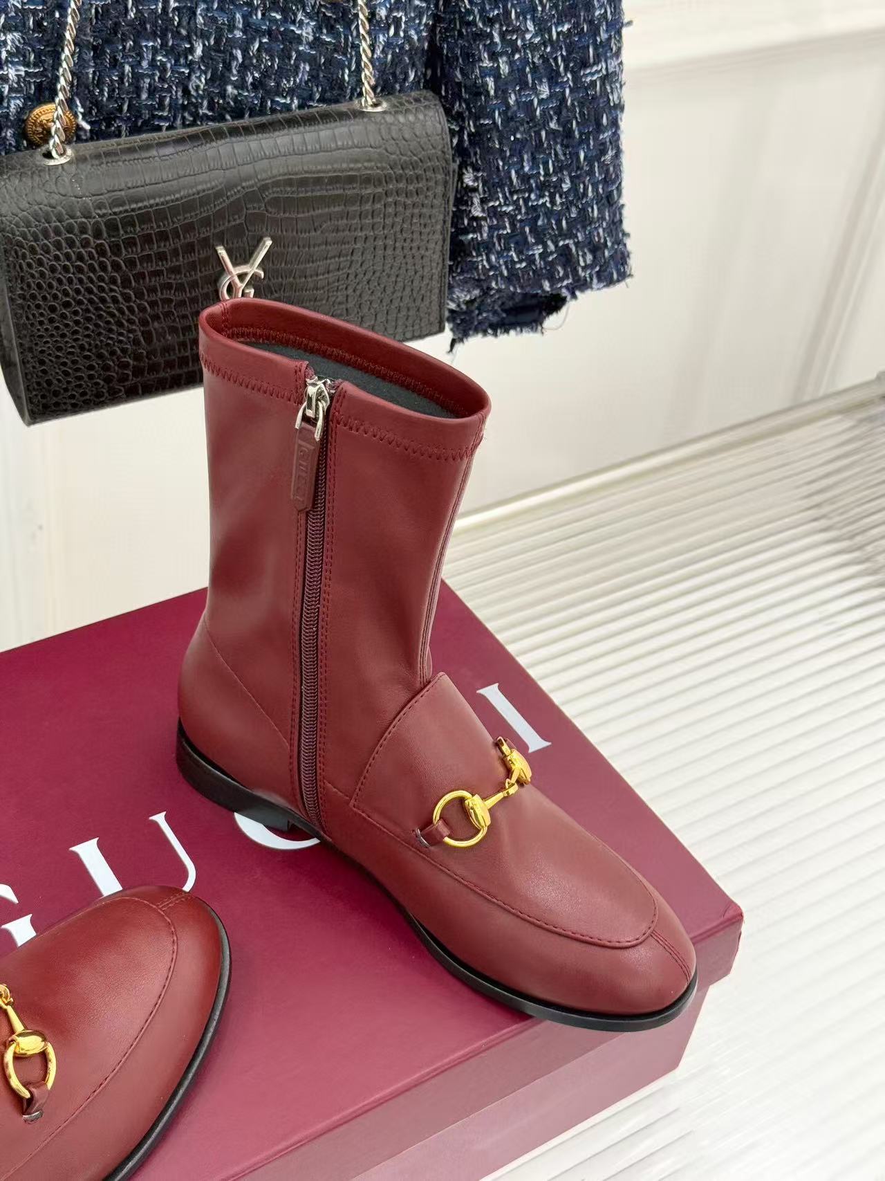 GG 2025 Jordaan Ankle Boot Burgundy mix Black Calfskin