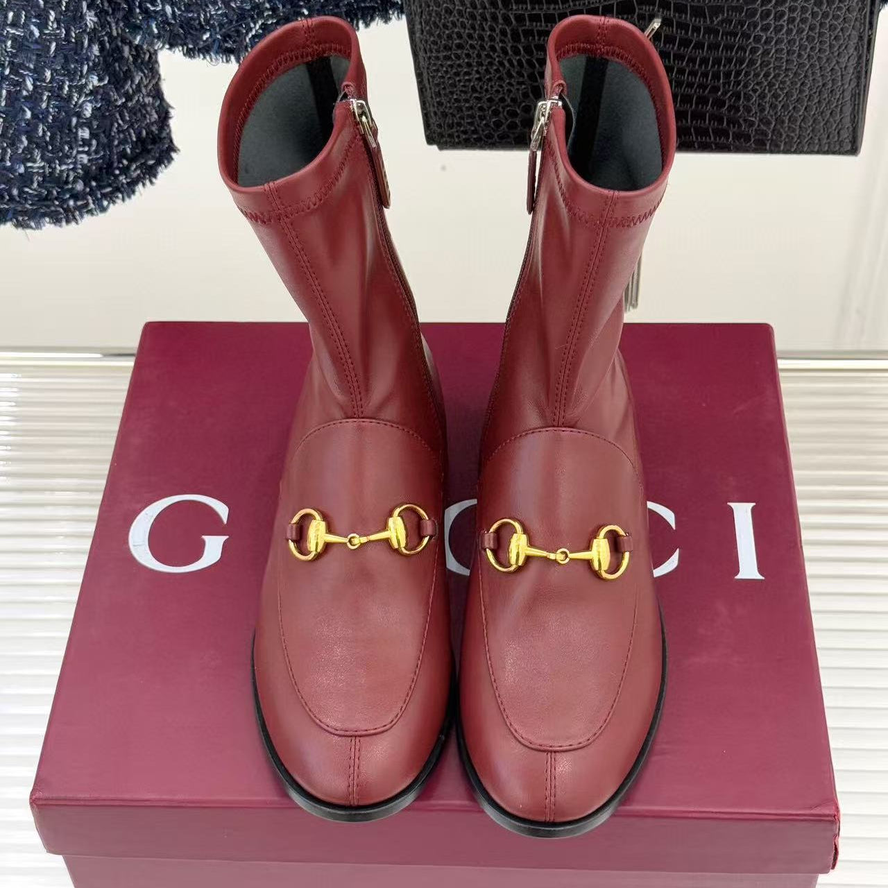 GG 2025 Jordaan Ankle Boot Burgundy mix Black Calfskin