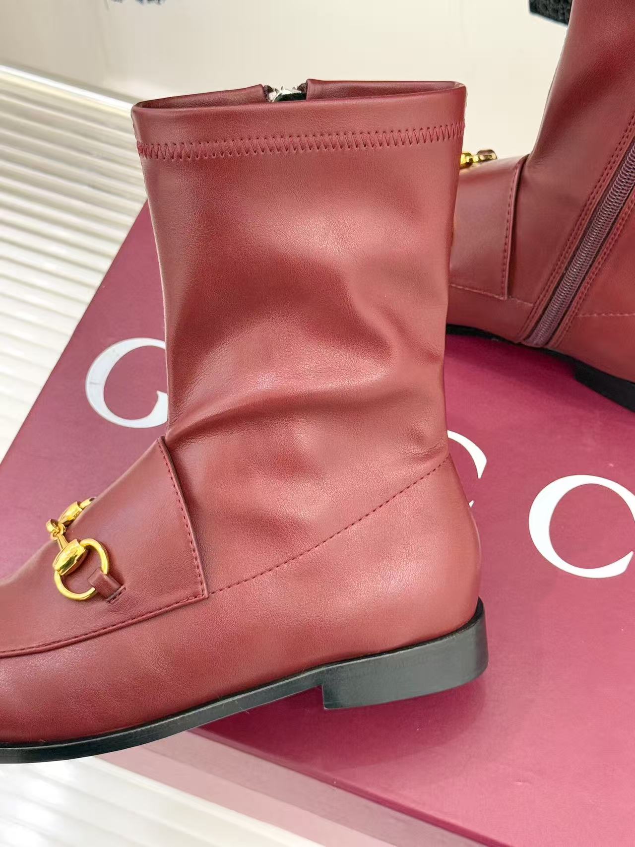 GG 2025 Jordaan Ankle Boot Burgundy mix Black Calfskin