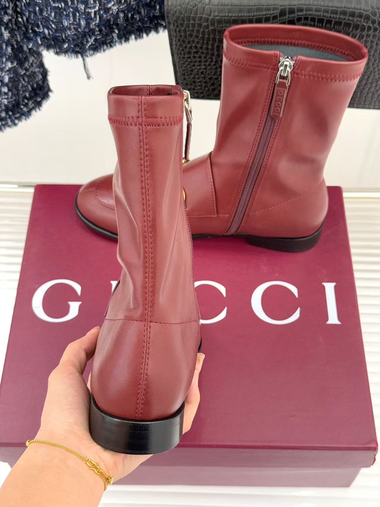 GG 2025 Jordaan Ankle Boot Burgundy mix Black Calfskin