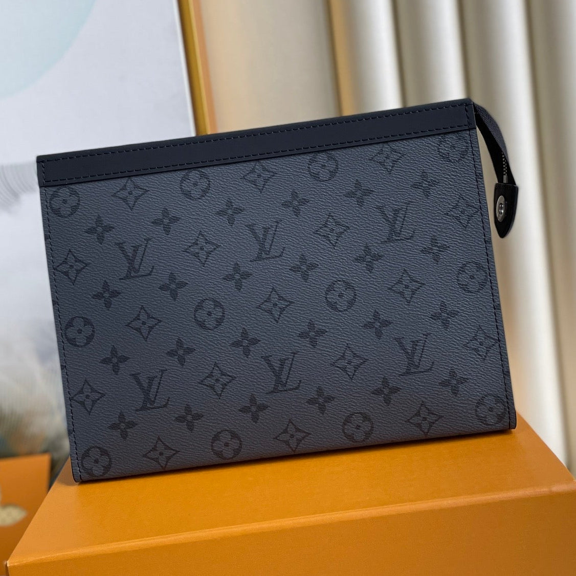 LV Pochette To-Go Bag 26cm Black Gray Canvas Cowhide