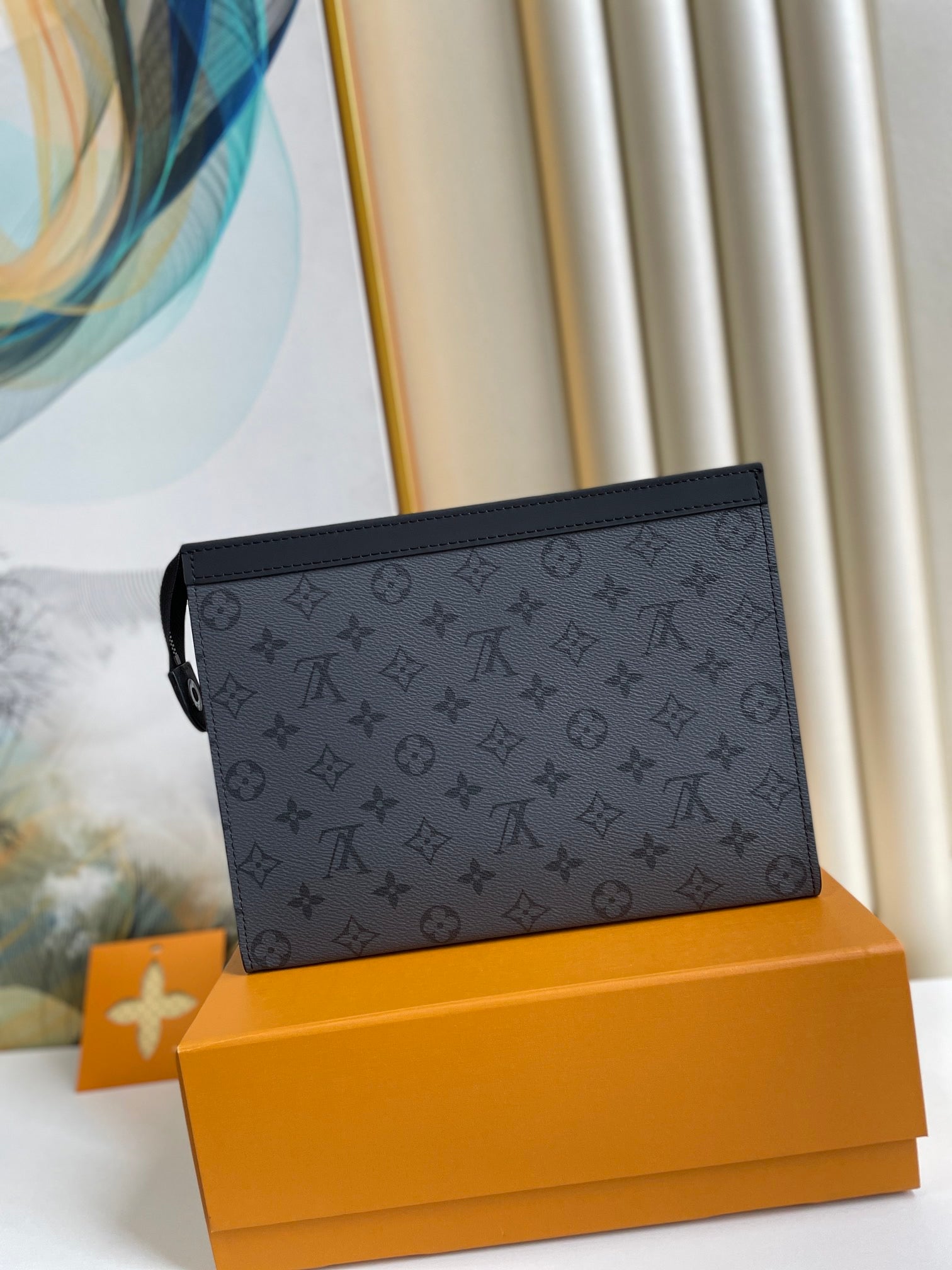 LV Pochette To-Go Bag 26cm Black Gray Canvas Cowhide