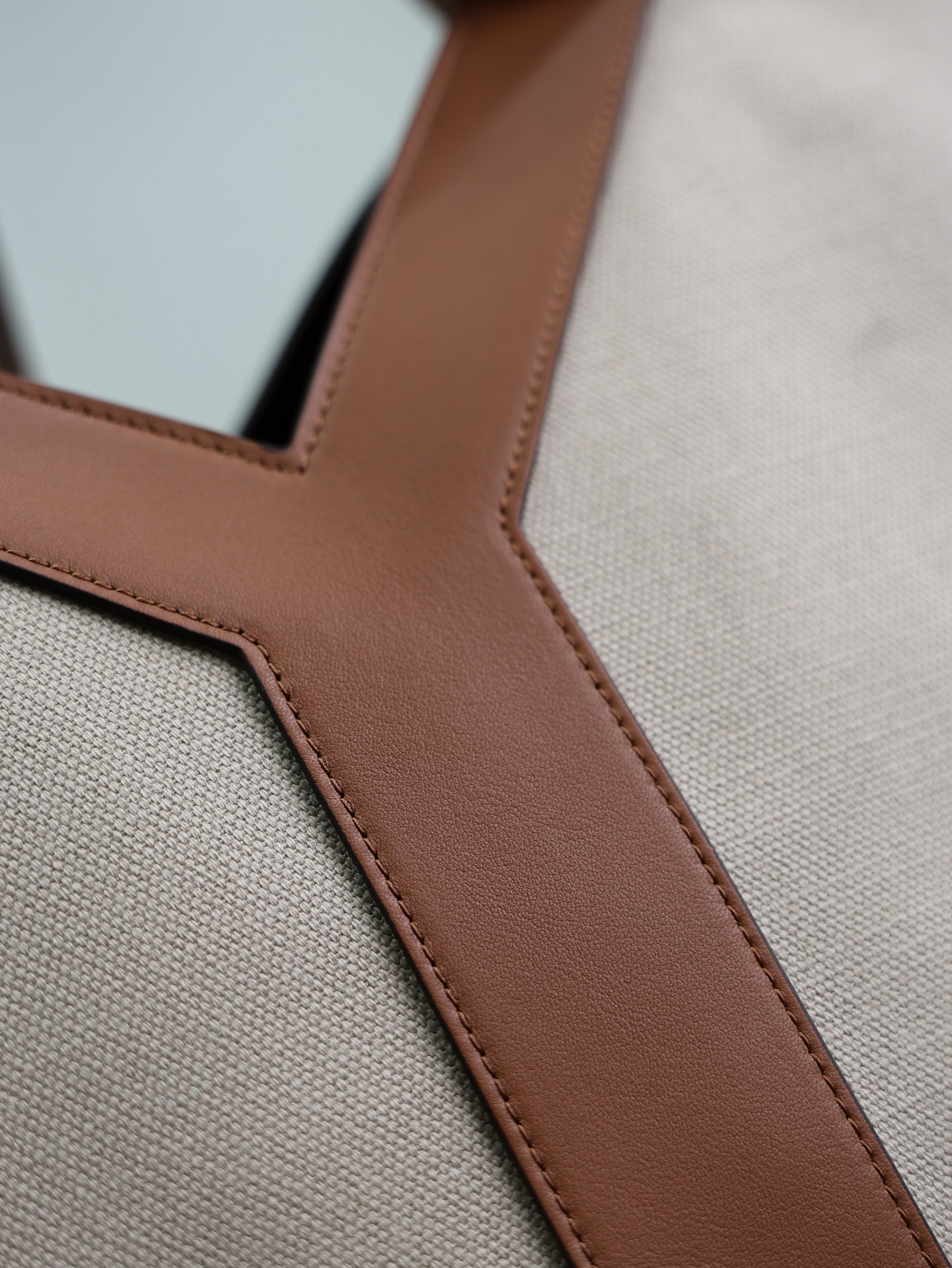 YSL 2025 Y Tote Bag 50cm Beige Brown Canvas Leather