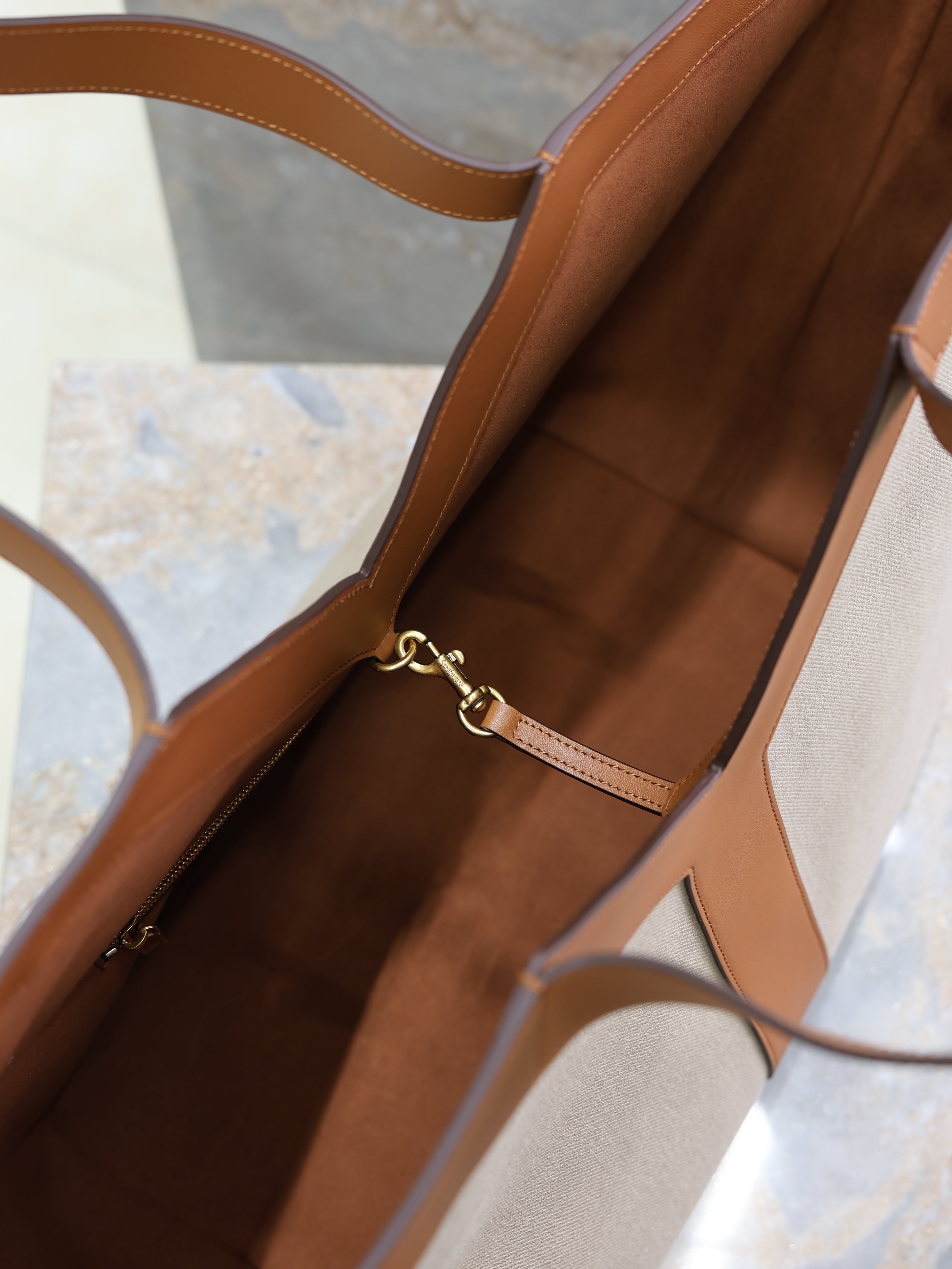 YSL 2025 Y Tote Bag 50cm Beige Brown Canvas Leather