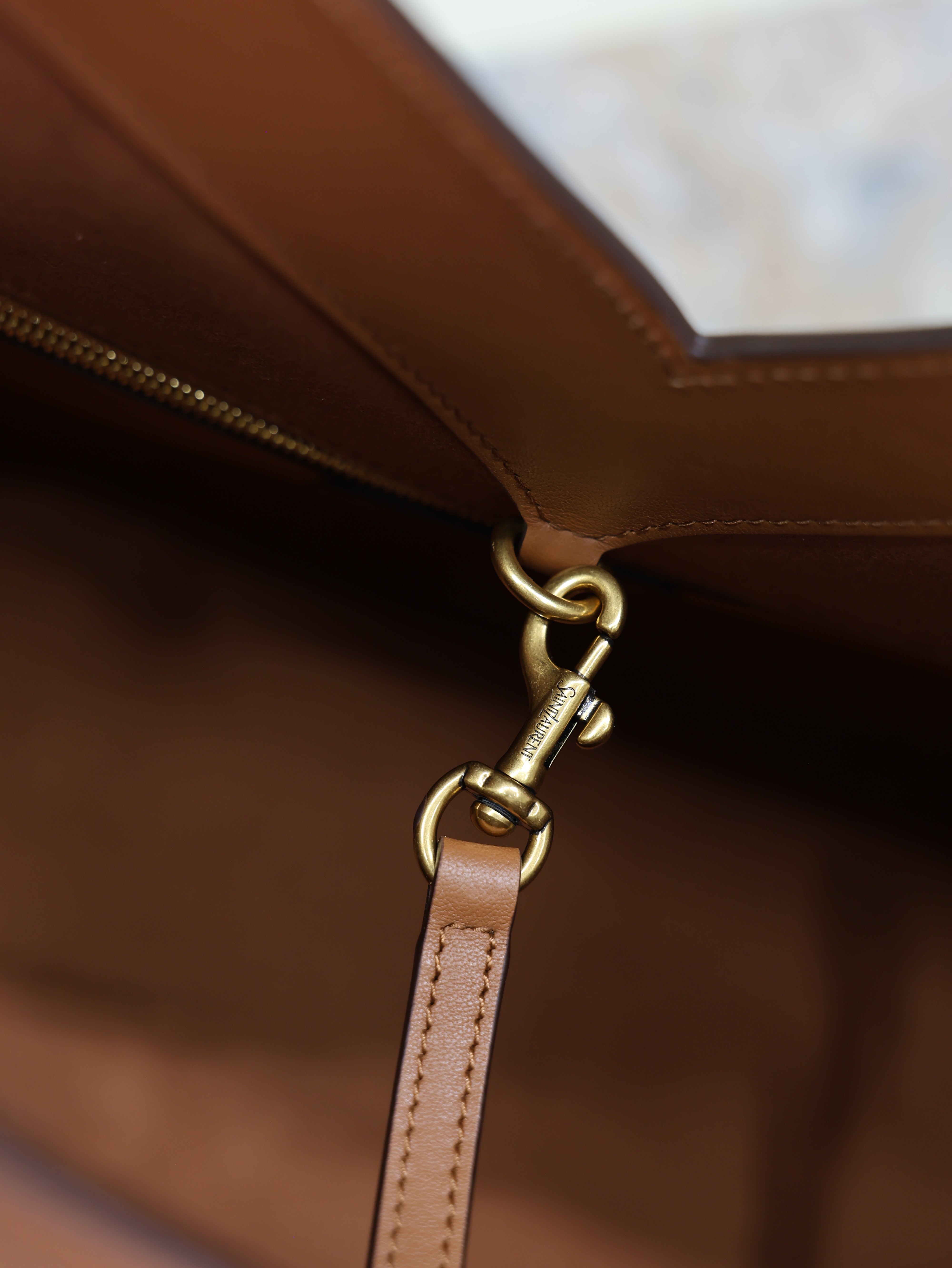 YSL 2025 Y Tote Bag 50cm Beige Brown Canvas Leather