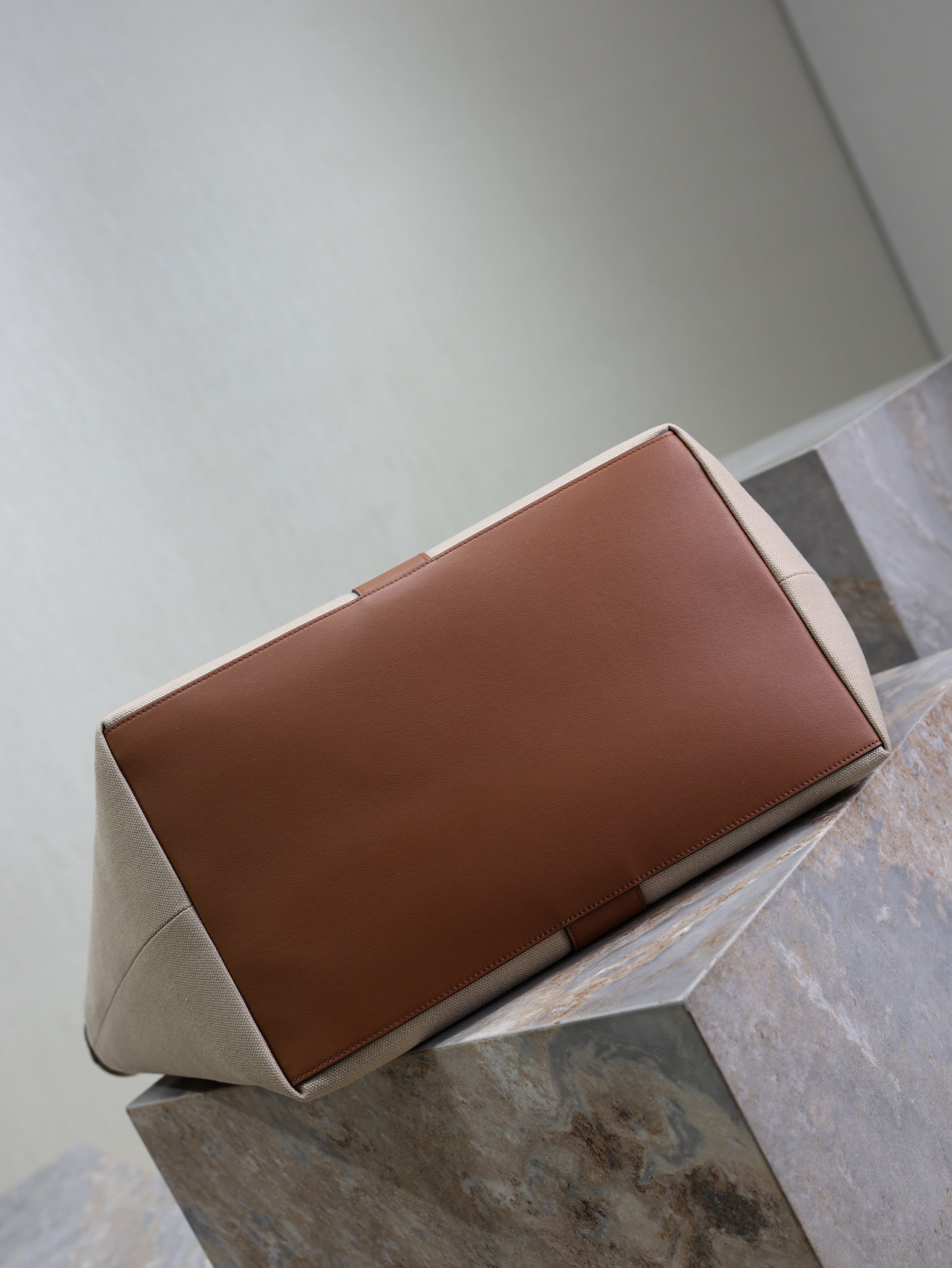 YSL 2025 Y Tote Bag 50cm Beige Brown Canvas Leather