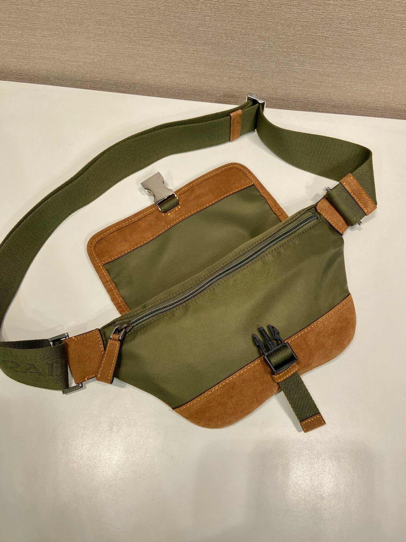 Prada 2025 Belt Bag Musk Green mix Cocoa Recycled Polyamide