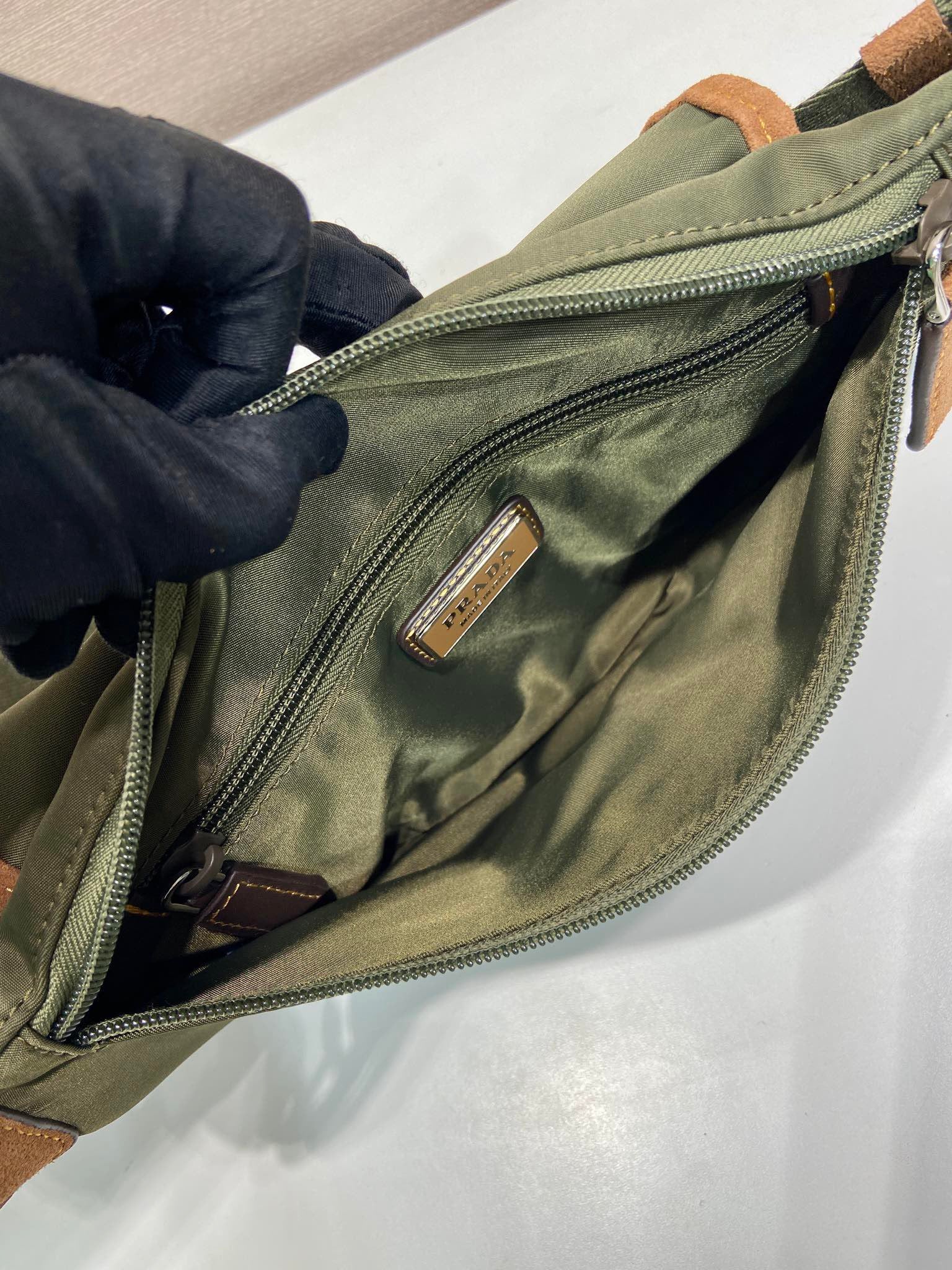 Prada 2025 Belt Bag Musk Green mix Cocoa Recycled Polyamide