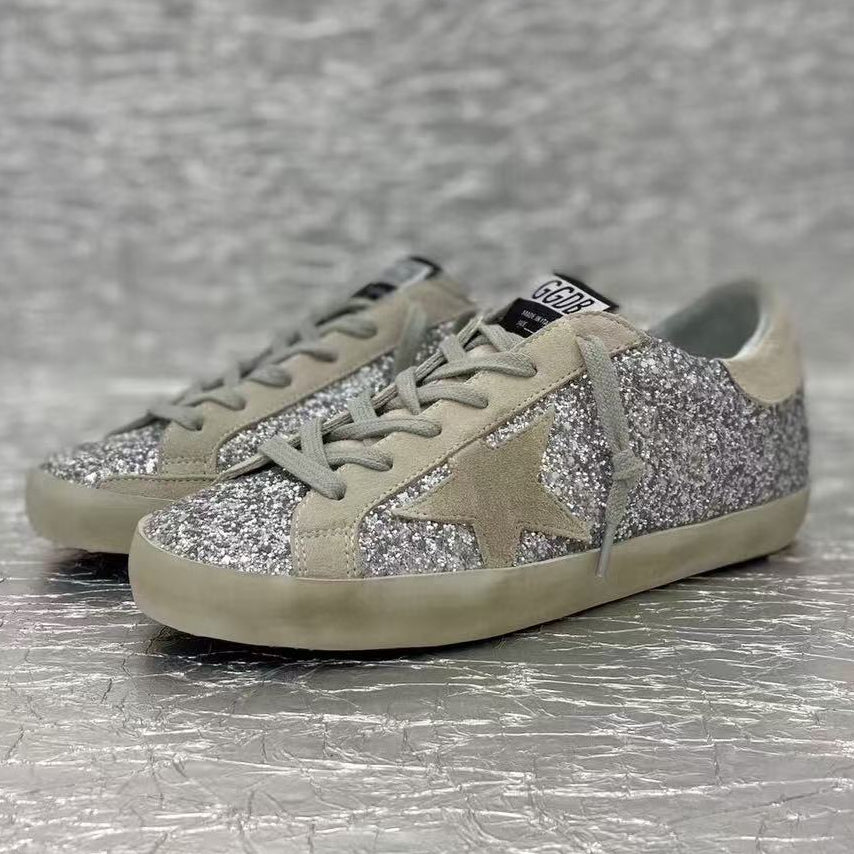 Golden Goose 2025 V-Star 2 Glittered Sneaker Silver mix Ice-gray Suede