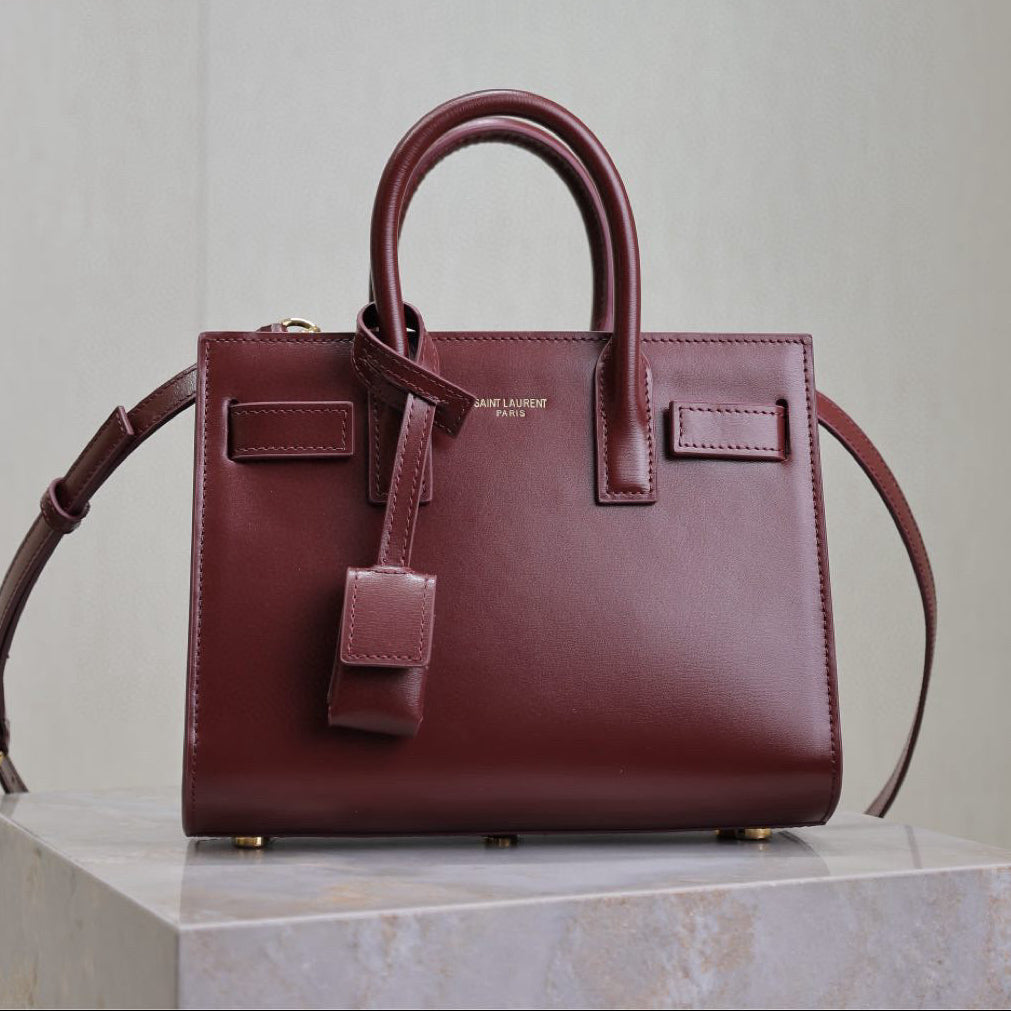 Saint Laurent Sac De Jour Nano Tote Bag Burgundy Calfskin