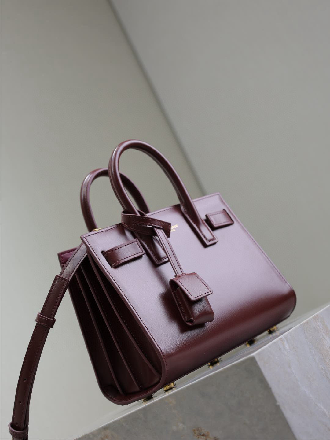 Saint Laurent Sac De Jour Nano Tote Bag Burgundy Calfskin