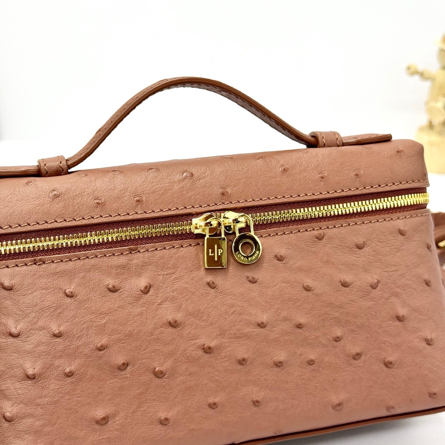 LP Extra Bag Ostrich Pattern Brown Gold Buckle Calfskin
