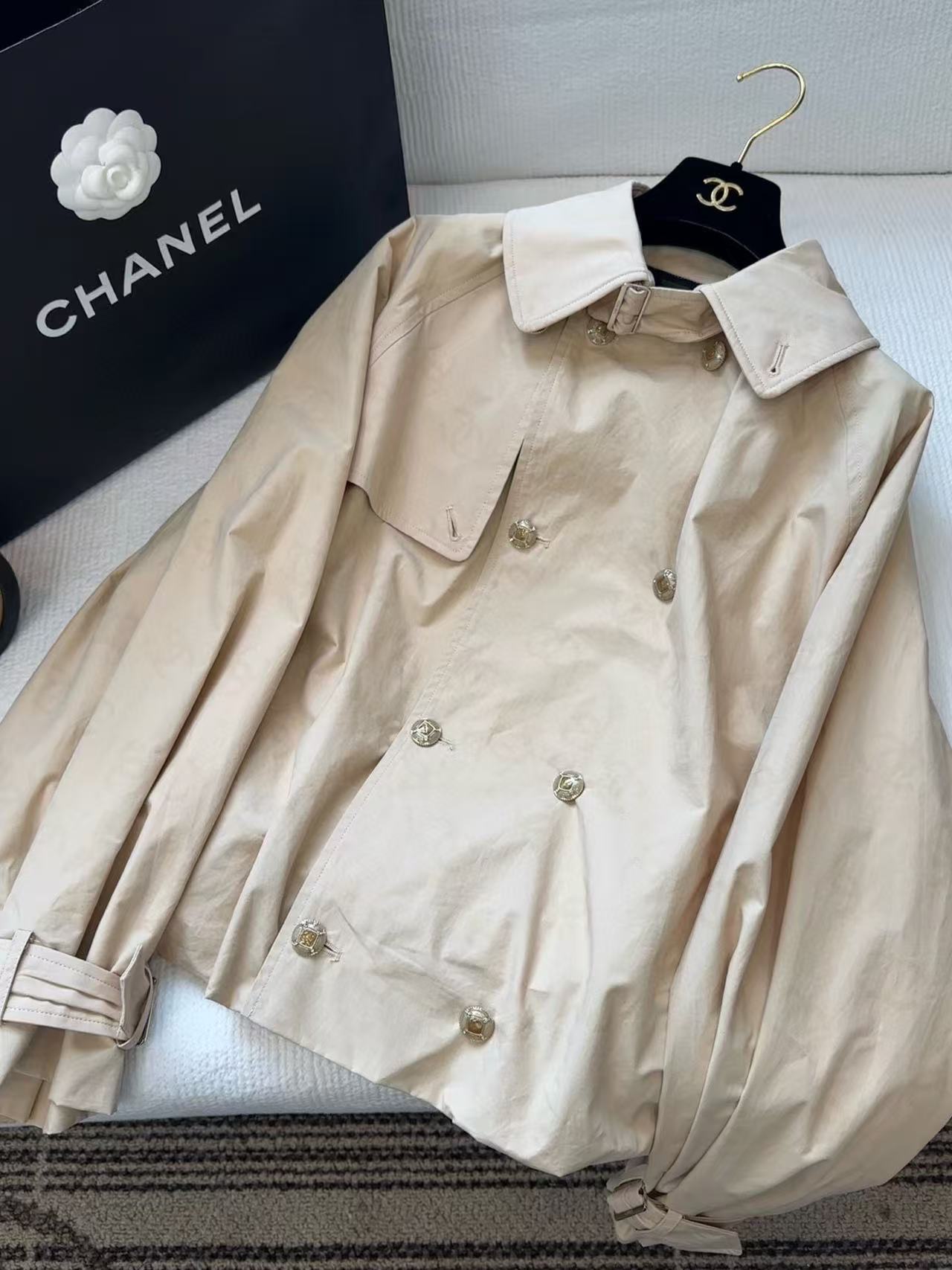 Chanel 2025 Trench Coat Beige Cotton Silk