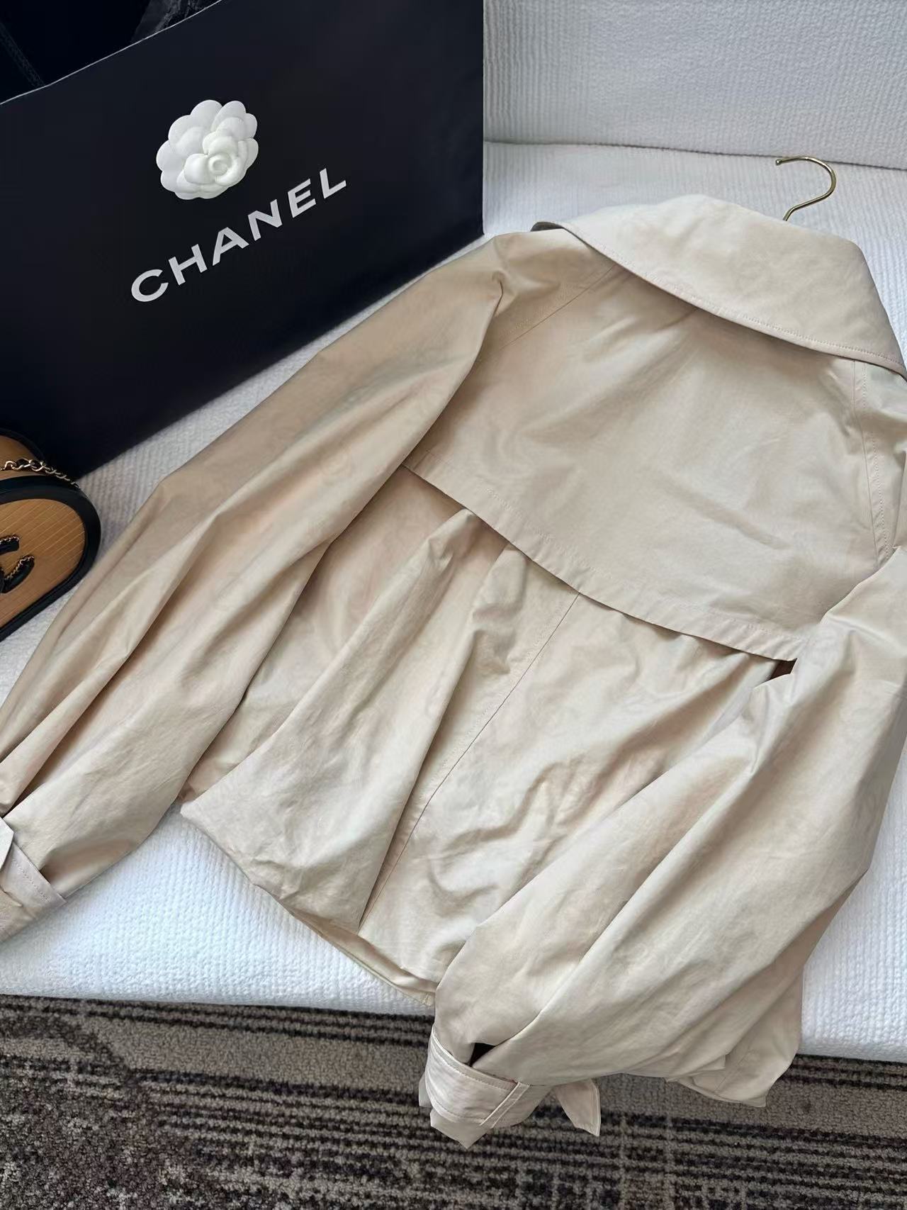 Chanel 2025 Trench Coat Beige Cotton Silk