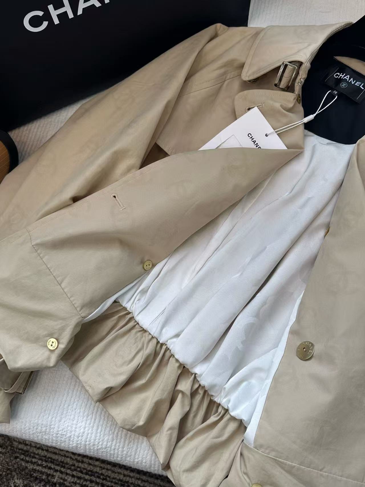 Chanel 2025 Trench Coat Beige Cotton Silk