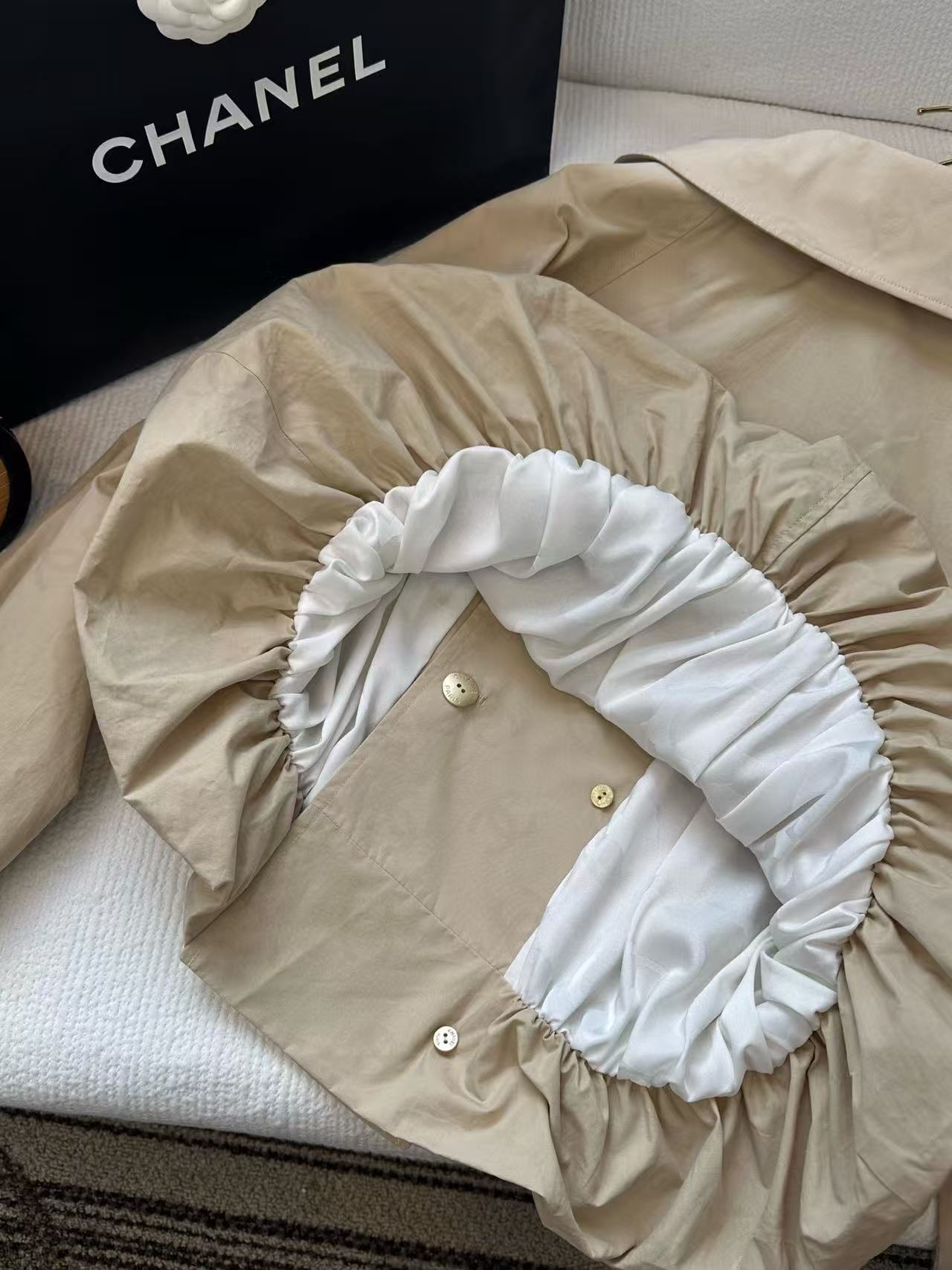 Chanel 2025 Trench Coat Beige Cotton Silk