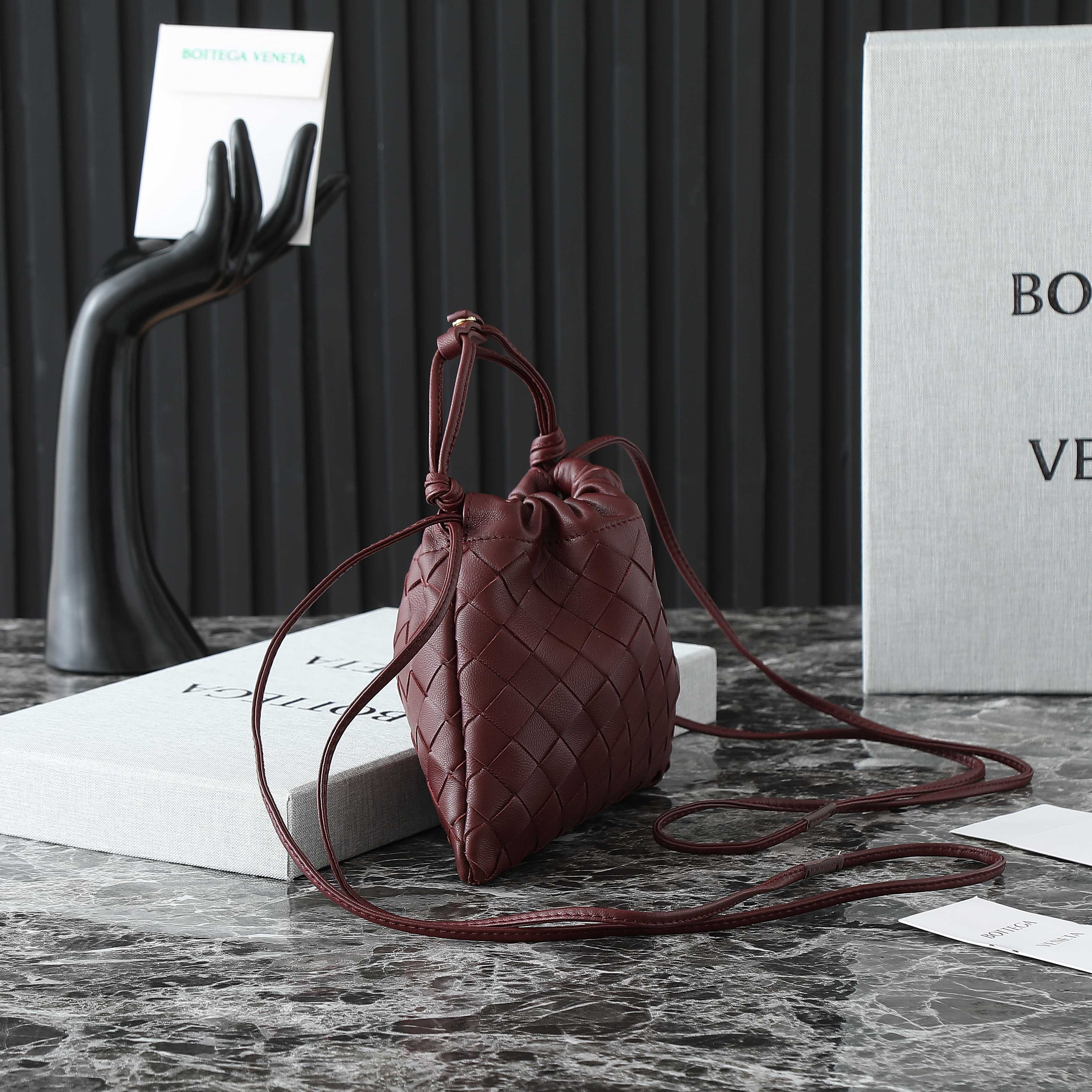Bottega Veneta 2025 Small Dustbag Burgundy Calf Leather