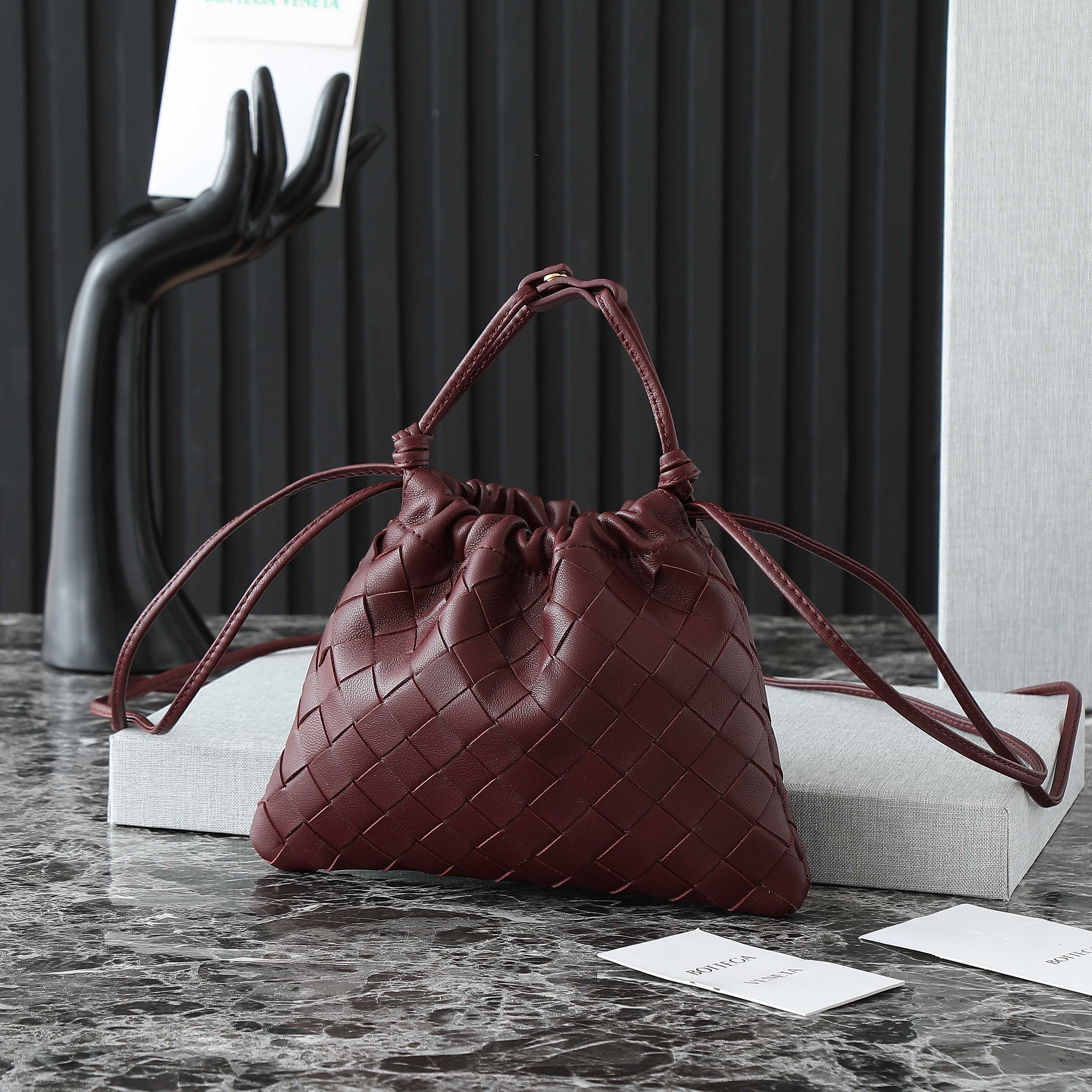 Bottega Veneta 2025 Small Dustbag Burgundy Calf Leather
