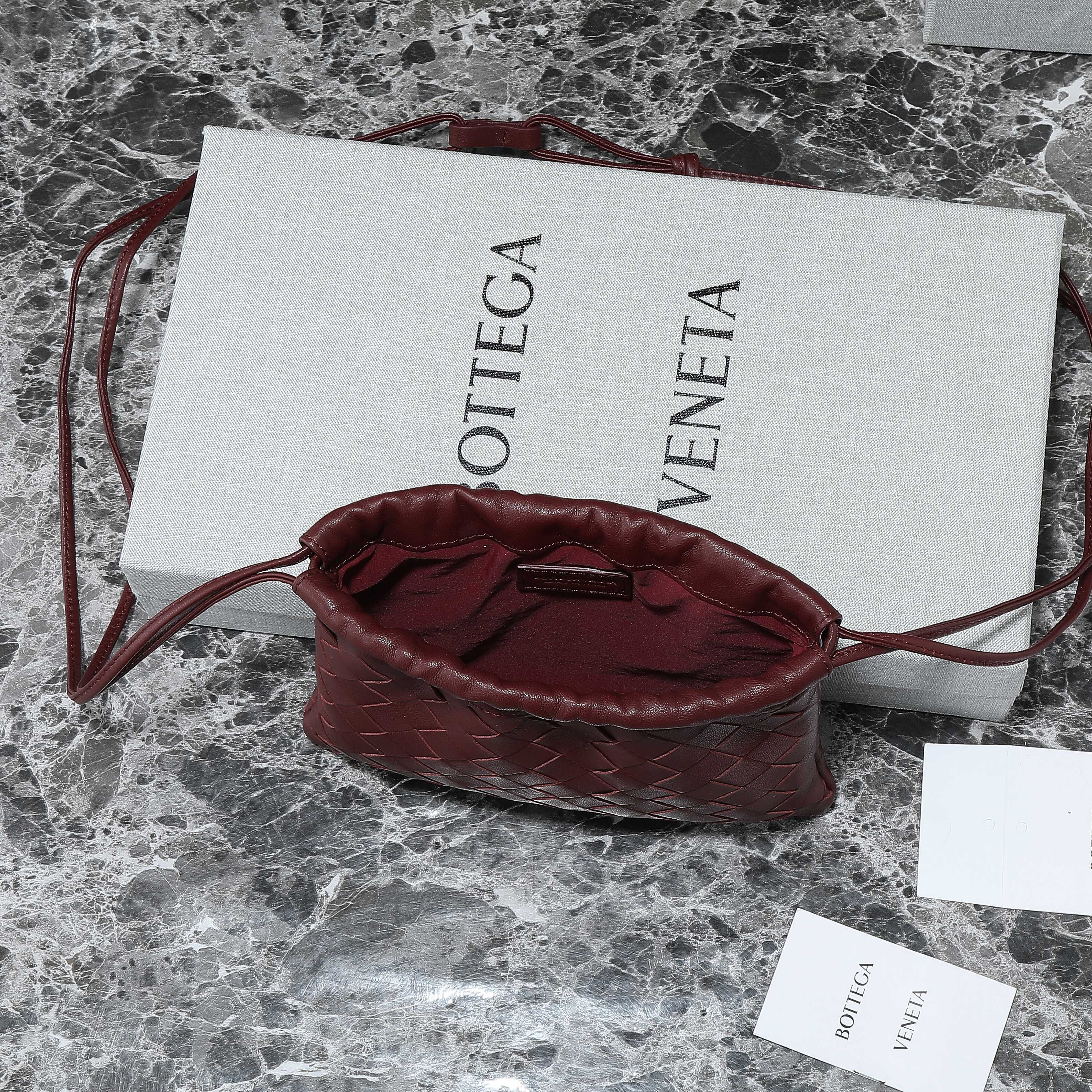 Bottega Veneta 2025 Small Dustbag Burgundy Calf Leather