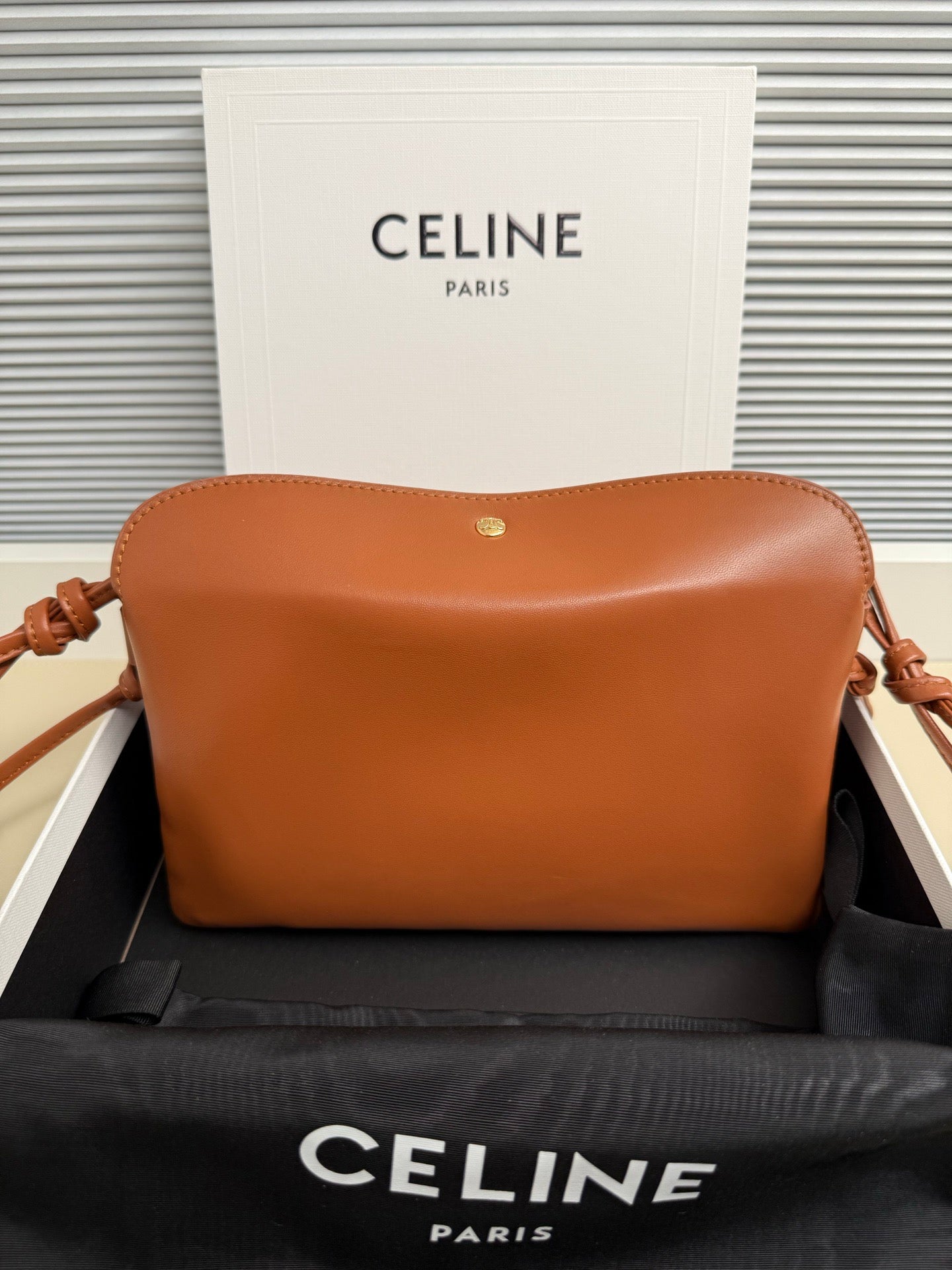 Celine 2025 Trio Flap Bag 22cm Brown Smooth Lambskin Leather