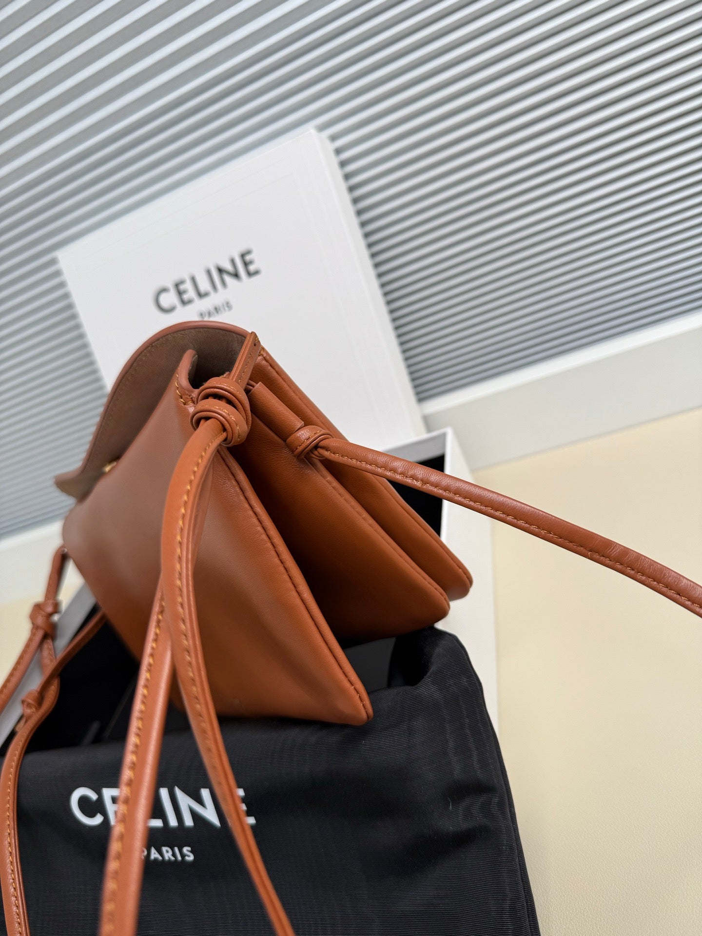 Celine 2025 Trio Flap Bag 22cm Brown Smooth Lambskin Leather