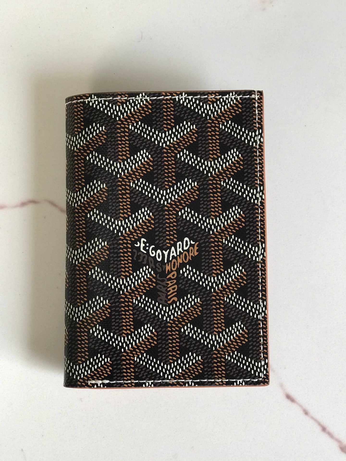Goyard 2025 Saint-Pierre Card Wallet 11cm Black Tan Calfskin Canvas