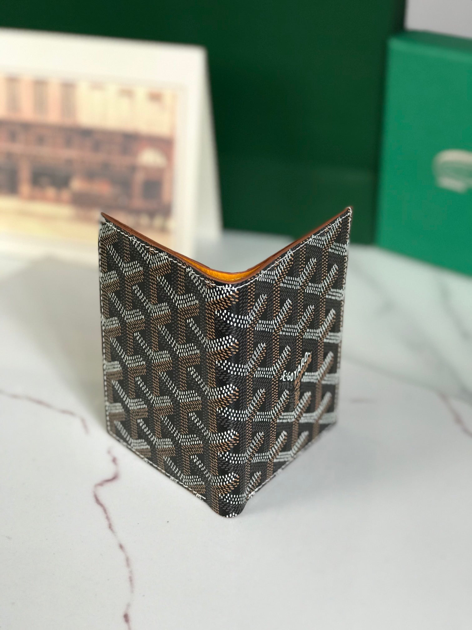 Goyard 2025 Saint-Pierre Card Wallet 11cm Black Tan Calfskin Canvas