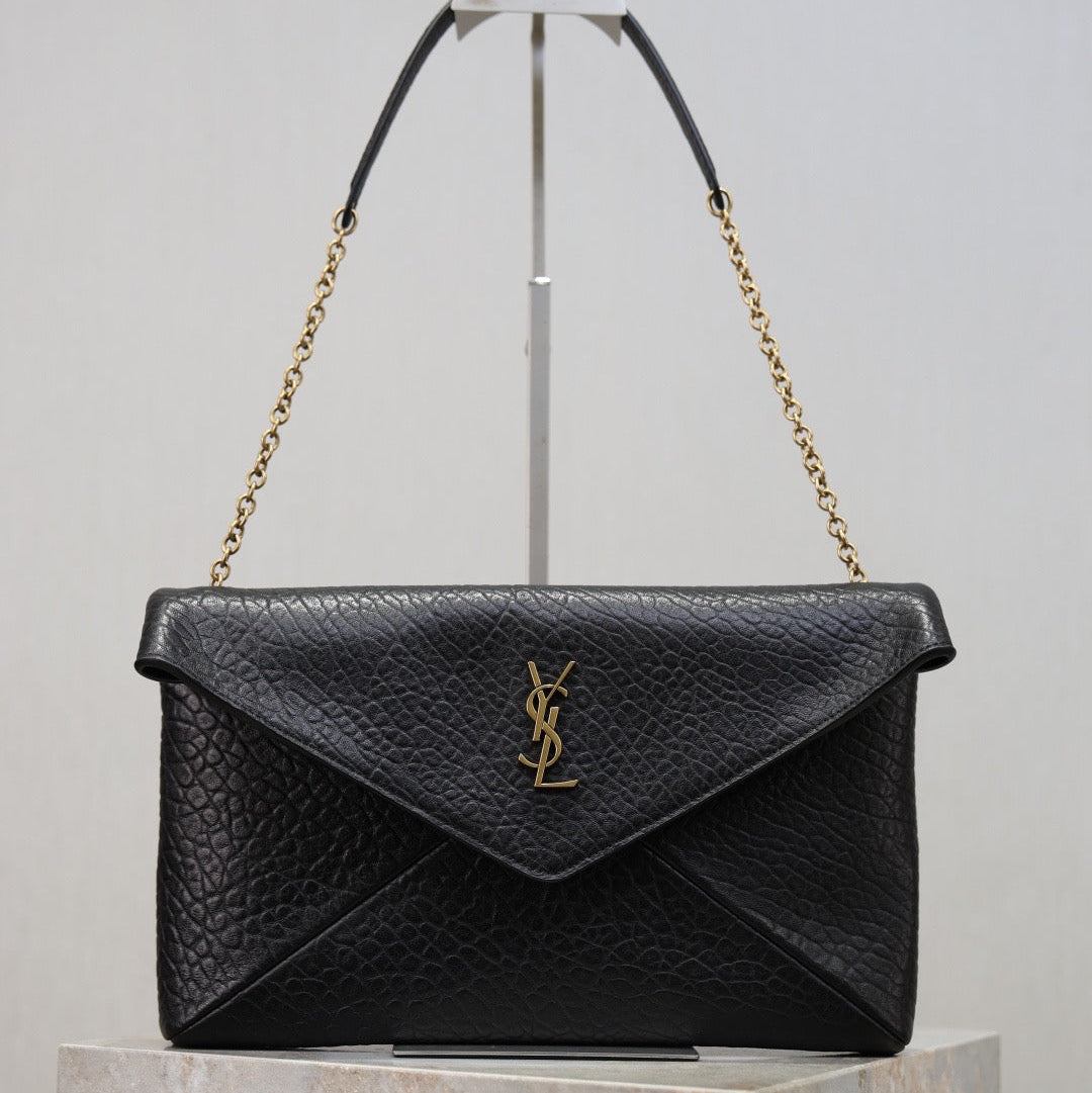 YSL 2025 Cassandre XXLn Envelope Pouch On Chain Black Lambskin