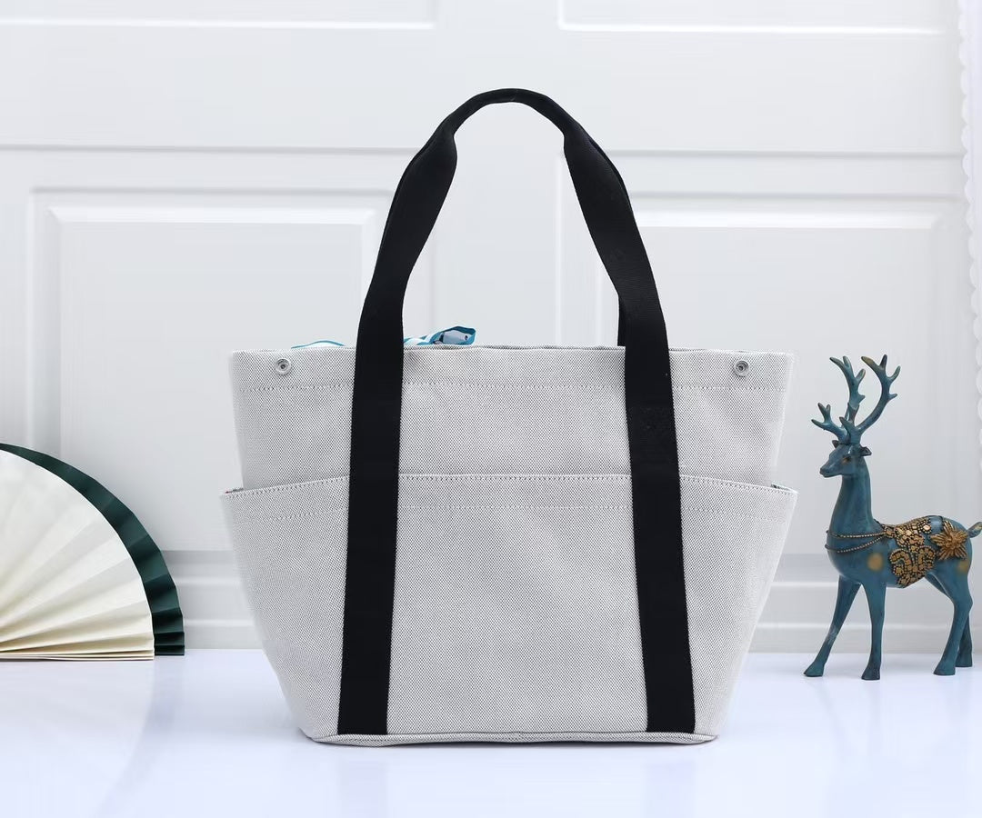 Hermes 2025 Cabriole Nappy Bag Light Gray mix Black Cotton