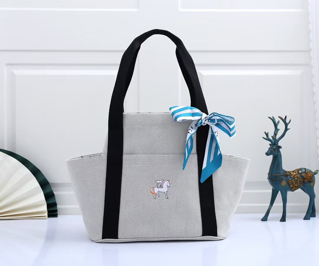 Hermes 2025 Cabriole Nappy Bag Light Gray mix Black Cotton