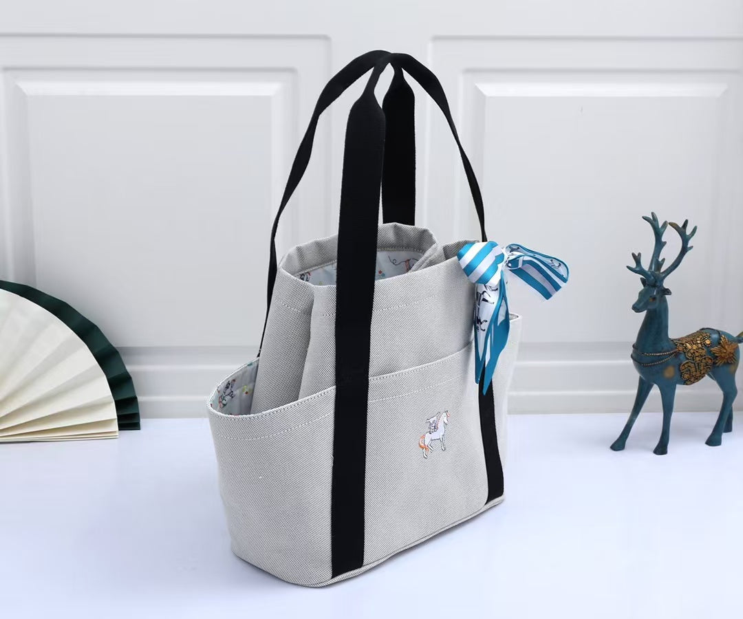 Hermes 2025 Cabriole Nappy Bag Light Gray mix Black Cotton