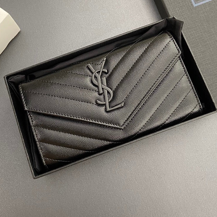 Saint Laurent Cassandre Matelasse Large Flap Wallet 19cm Black Leather