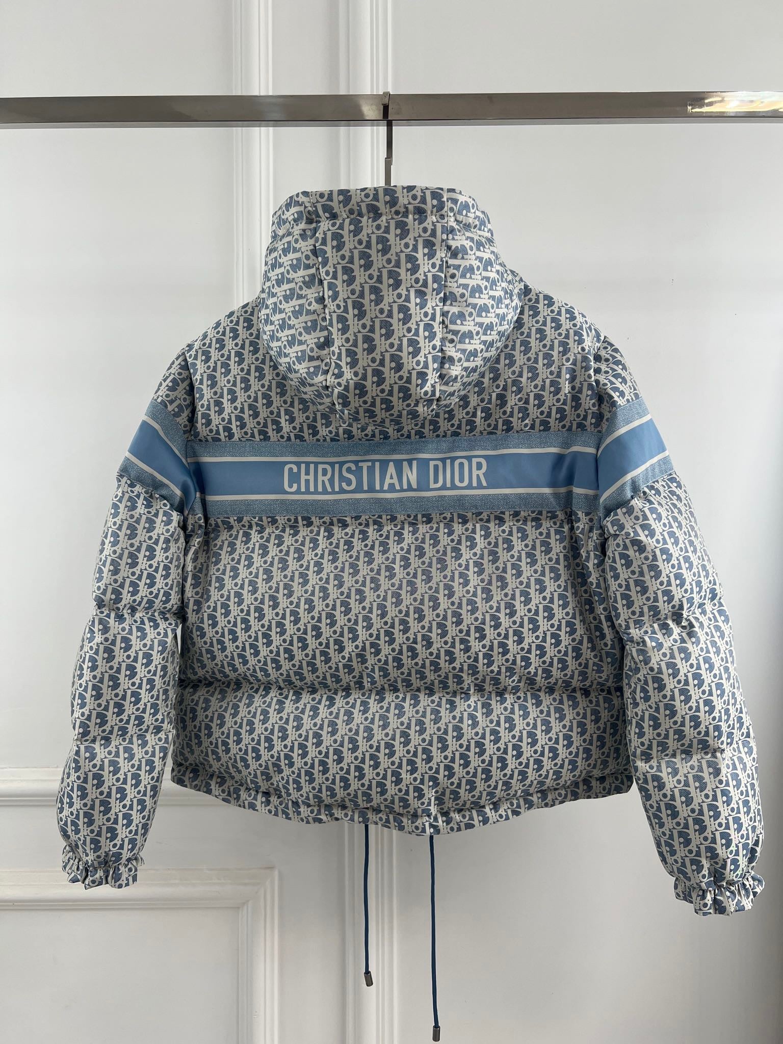 Dior 2026 Oblique Cropped Puffer Jacket Blue White Polyester Down