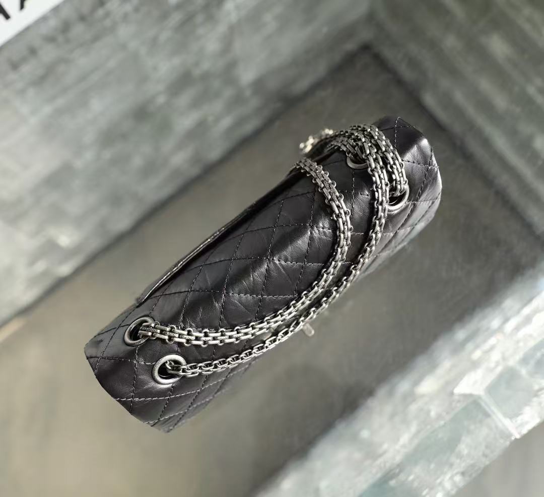 CC 2026 Classic 2.55 Flap Bag Black Aged Lambskin Silver Hardware