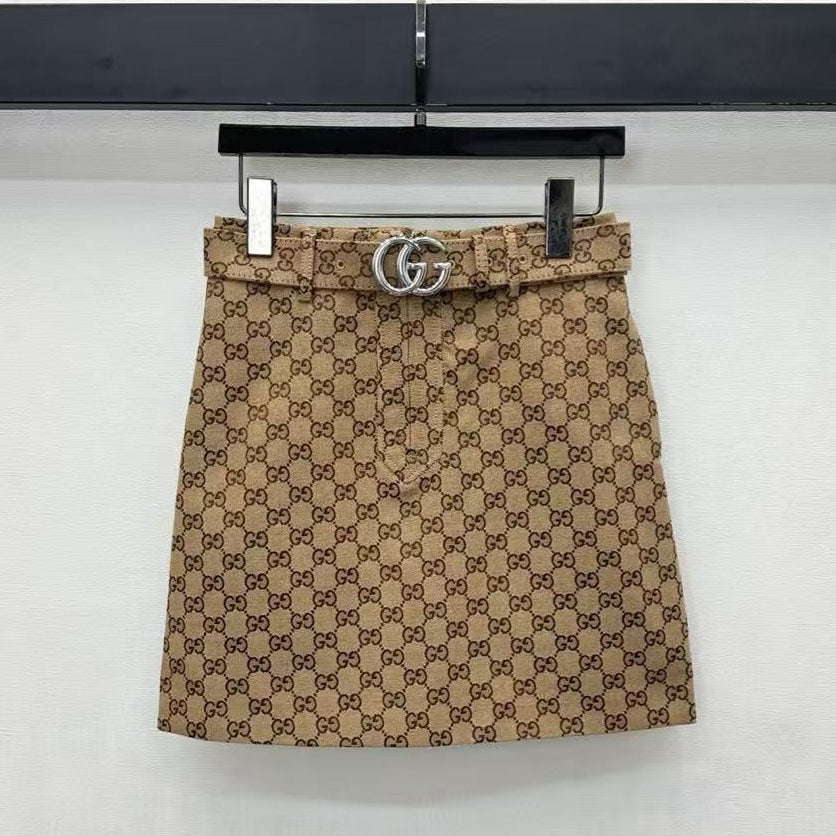 Gucci 2026 Mini Skirt Camel Dark Brown Cotton Polyester