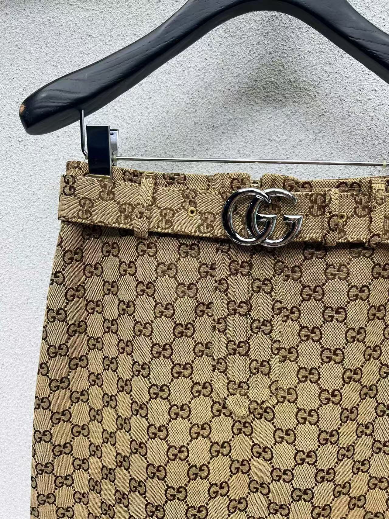 Gucci 2026 Long Skirt Camel Dark Brown Cotton Polyester