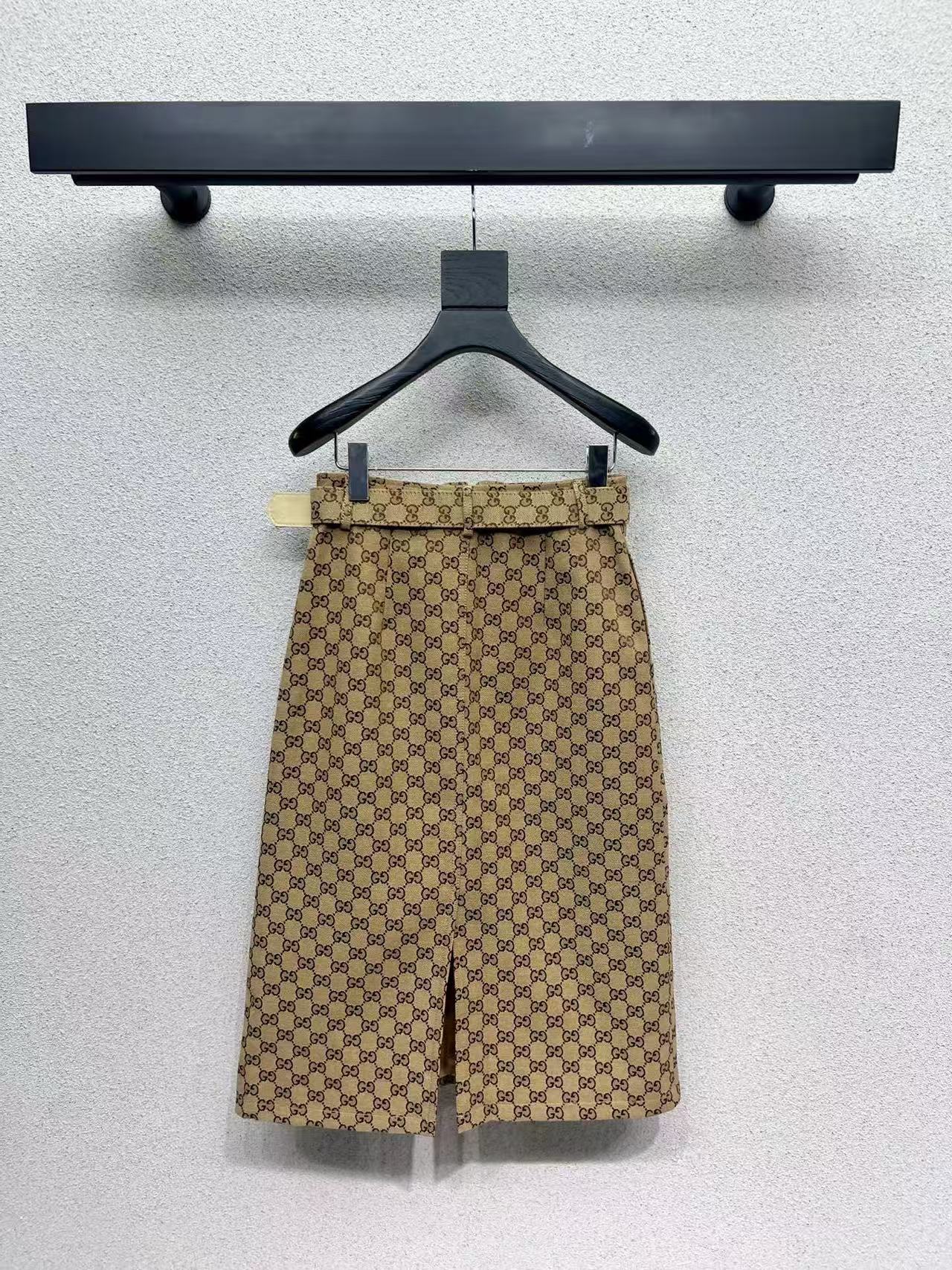 Gucci 2026 Long Skirt Camel Dark Brown Cotton Polyester