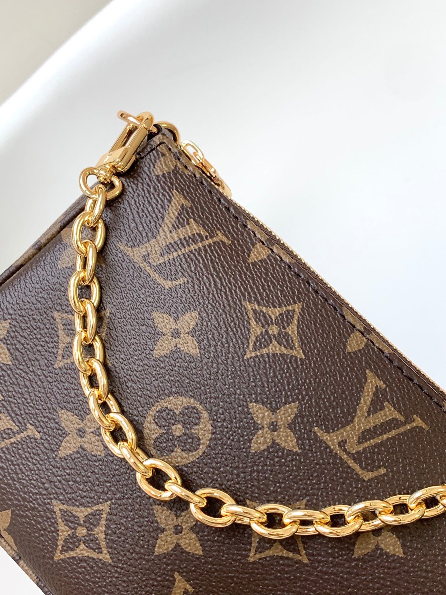 LV 2026 Pochette Accessoires Bag 23.5cm Brown Beige Canvas Cowhide