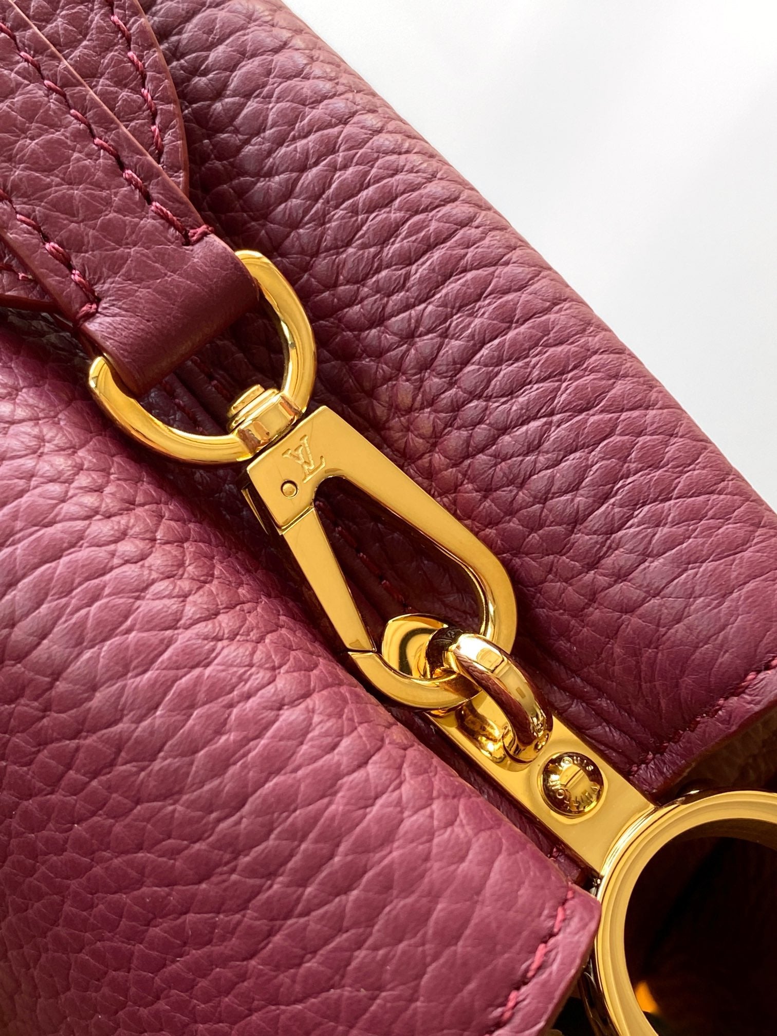 LV 2026 Burgundy Taurillon Leather And Python Mini Capucines Bag
