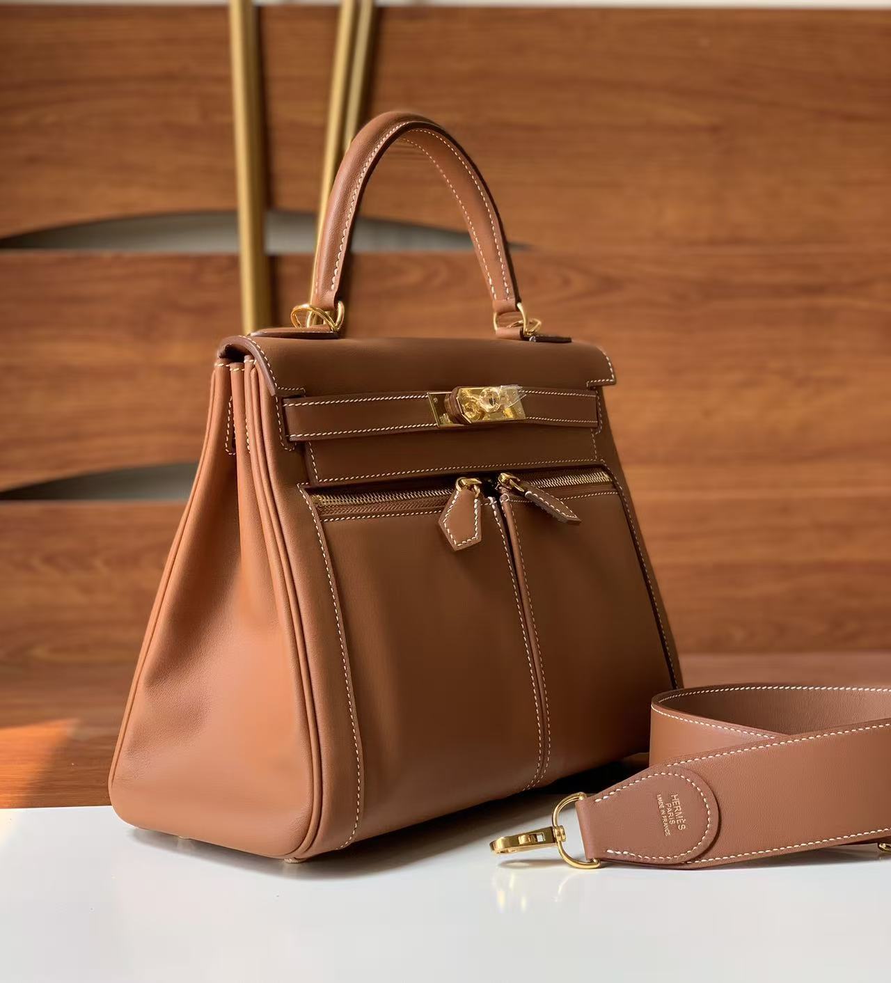 Hermes 2026 Kelly Lakis 2-way Bag Brown Leather