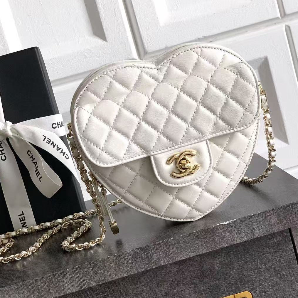 Chanel 2026 Quilted CC In Love Heart Bag White Lambskin