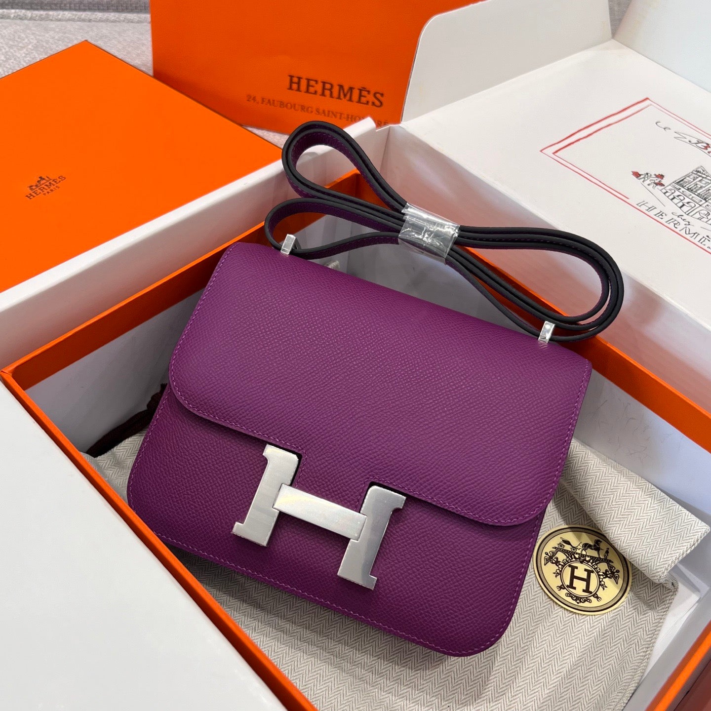 Hermes 2026 Constance Bag Purple Leather With Silver Hardware