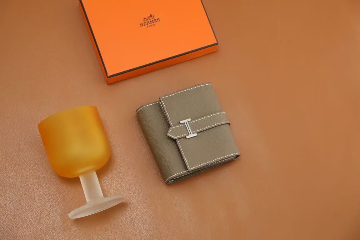 Hermes 2026 Bearn Compact Wallet Etoupe Epsom Leather