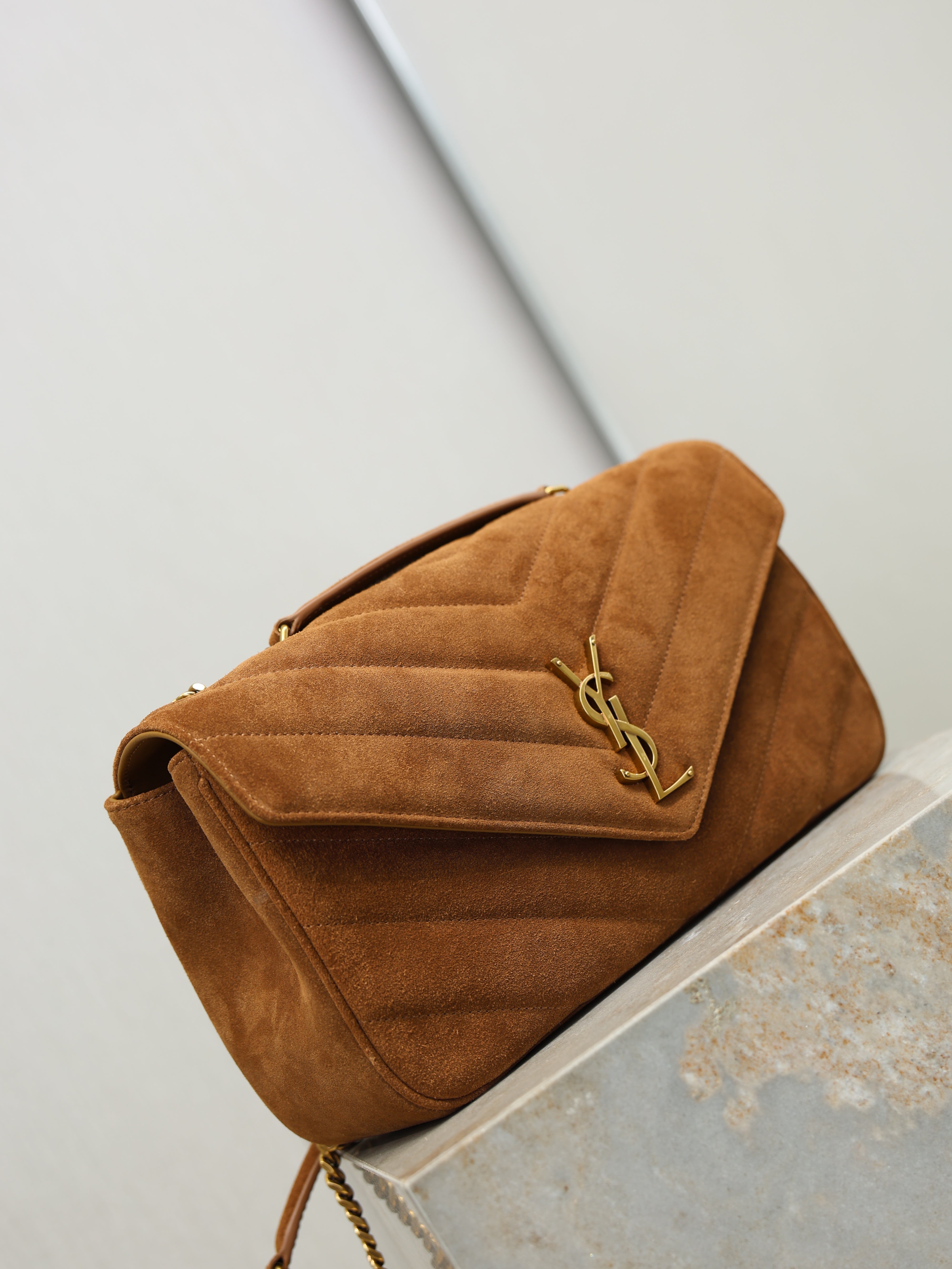 YSL 2026 Loulou Bag 29cm Caramel Suede Leather